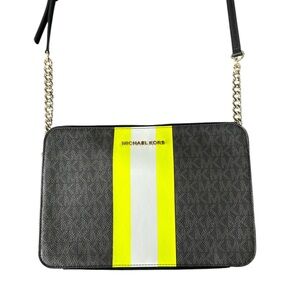 Michael Kors Jet Set Large Logo Neon Stripe Crossbody Bag